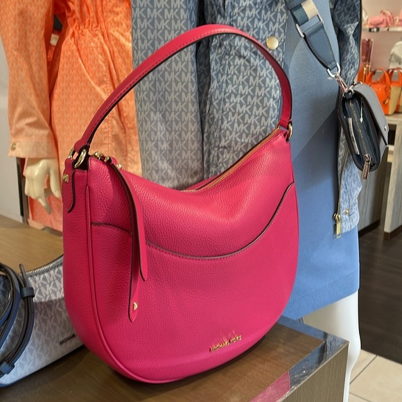 Michael Kors Dover Large Leather Top Zip Half Moon Shoulder Bag in Electric Pink - Picture 4 of 16